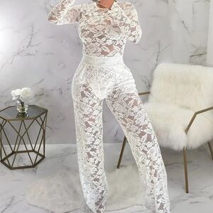 White Lace Pant Set